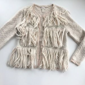 Chico’s cream fringe cardigan sweater